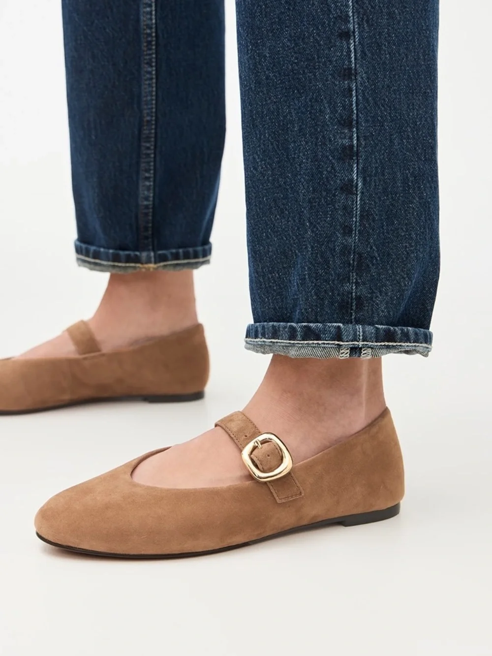 Madewell The Remy Mary Jane Flats Dried Acorn Brown Suede Gold Buckle Size 6